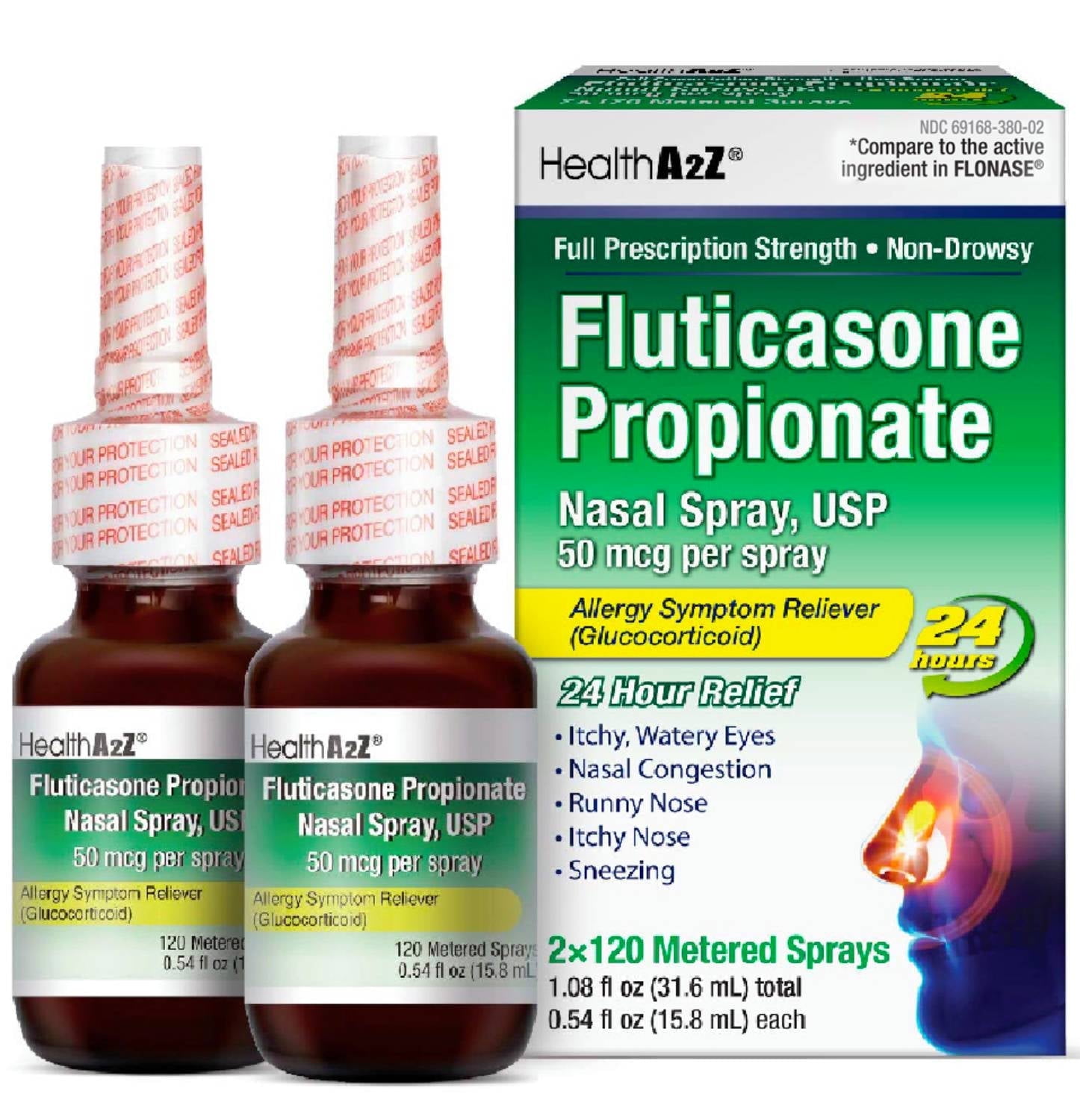 HealthA2Z Fluticasone Propionate Nasal Spray (2 Pack)  24-Hour Allergy Relief