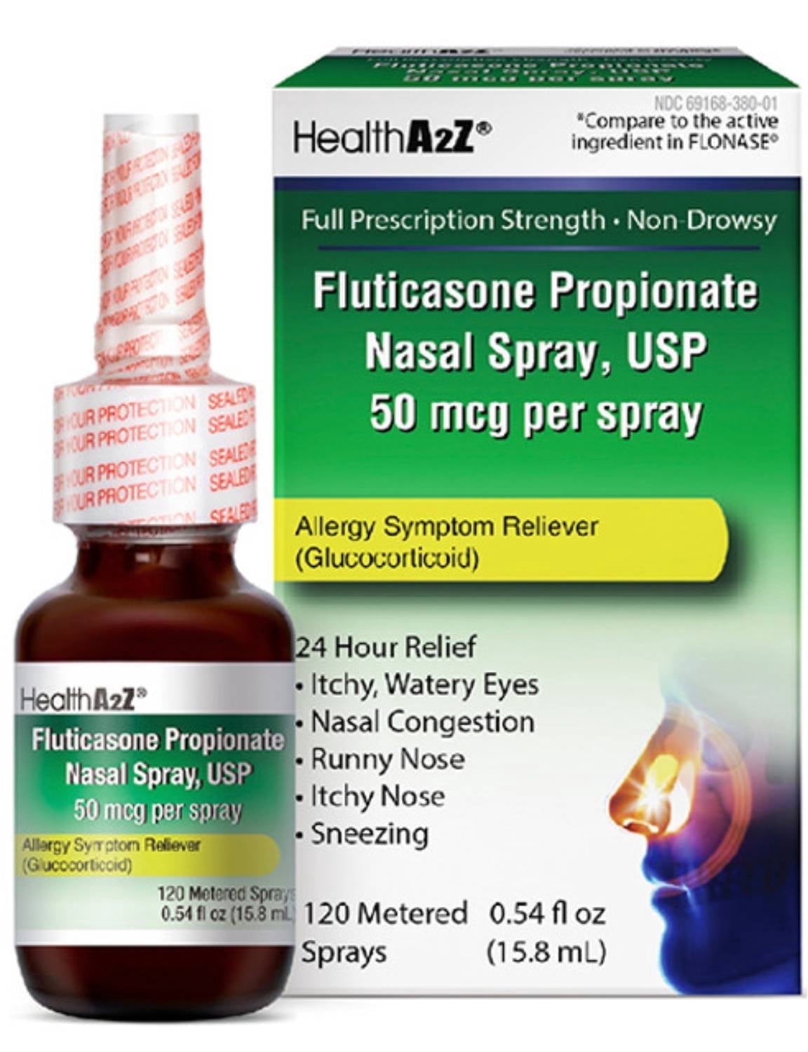 HealthA2Z® Fluticasone Propionate Nasal Spray | 120 Sprays | 50 mcg per Spray | 24 Hour Allergy Relief | 0.54 fl oz (15.8 mL) | Relief from Nasal Congestion | Runny Nose | Sneezing