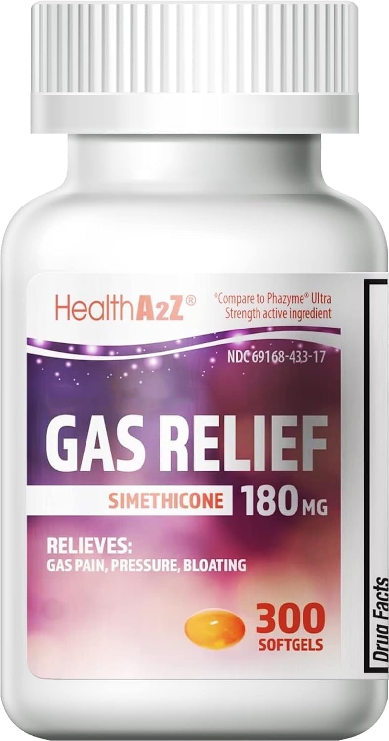 HealthA2Z Gas Relief Simethicone 180mg| Softgels for Gas Relief, 300 Count