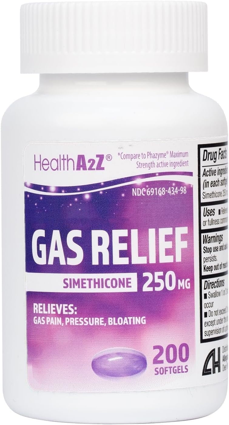 HealthA2Z Gas Relief Simethicone 250mg| Softgels for Gas Relief, 200 Count