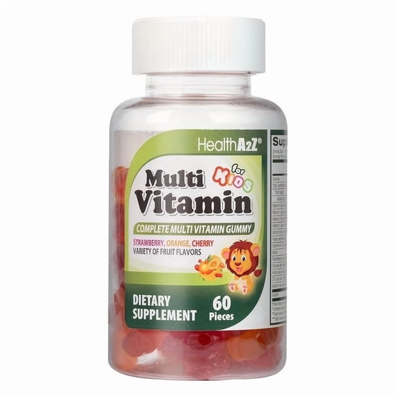 HealthA2Z Kids Multivitamin Gummies | 60 Pieces | Strawberry, Orange, Cherry & Mixed Fruit Flavors | With 12 Key Nutrients | Supports Immune Health | Tasty & Complete Multivitamin Formula