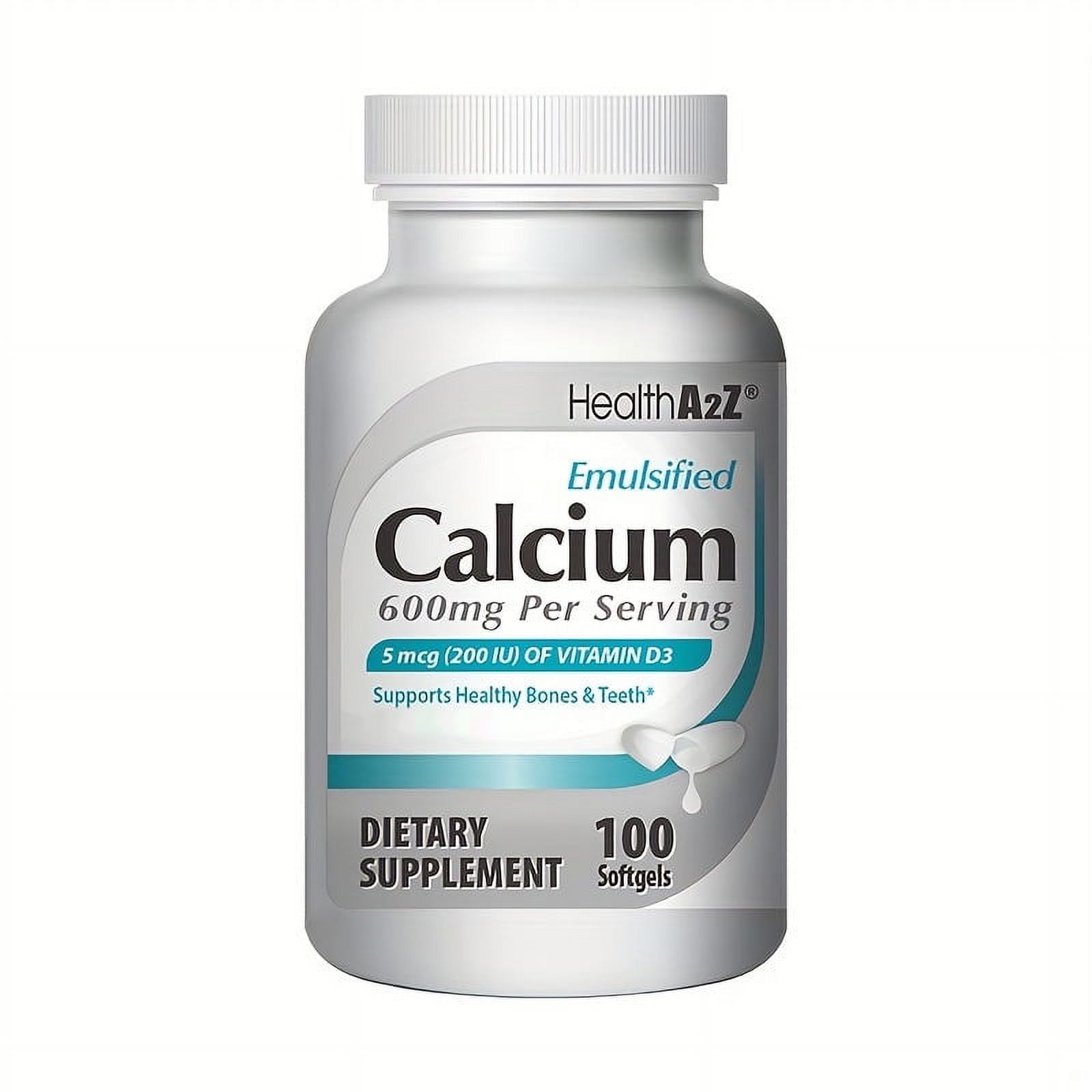 HealthA2Z Liquid Calcium 600mg, Vitamin D3 200IU, Bone & Teeth Health, Easy Absorption, Gentle On Stomach, Gluten Free, Soy Free, Milk Free, 100 Softgels, 3-Month Supply
