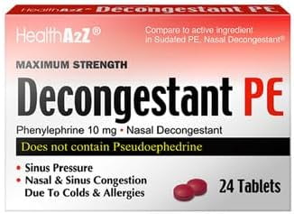 HealthA2Z Decongestant PE | Phenylephrine HCl 10 mg | Nasal & Sinus Congestion Relief Due to Cold & Allergies | 24 Pack of 24 Tablets (576 Tablets in Total) | Value Pack