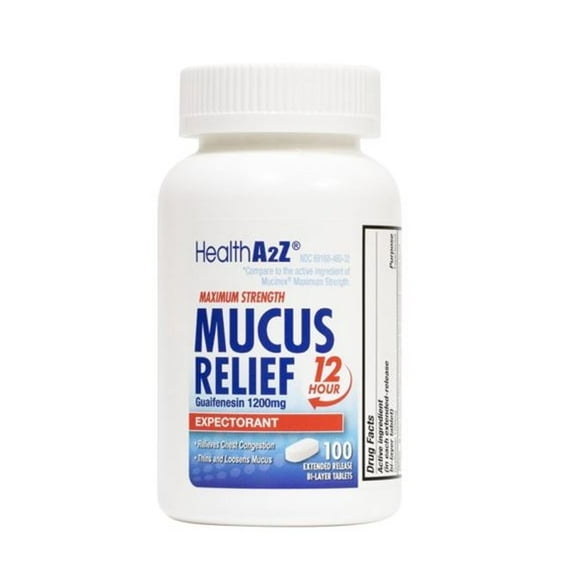HealthA2Z® Mucus Relief | Guaifenesin 1200 mg | NO Benzene | 100 Tablets | Maximum Strength | 12 Hour | Expectorant | Relieves Chest Congestion | Thins and Loosens Mucus