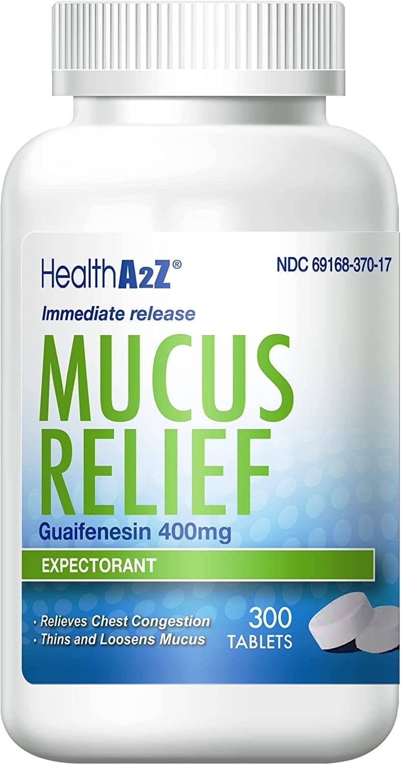 HealthA2Z Mucus Relief | Guaifenesin 400mg| No Benzene | 300 Tablets | Immediate Release, Expectorant