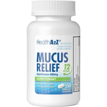 HealthA2Z® Mucus Relief | Guaifenesin 600 mg| NO Benzene | Extended Release |150 Tablets | 12 Hour | Expectorant | Relieves Chest Congestion | Thins and Loosens Mucus