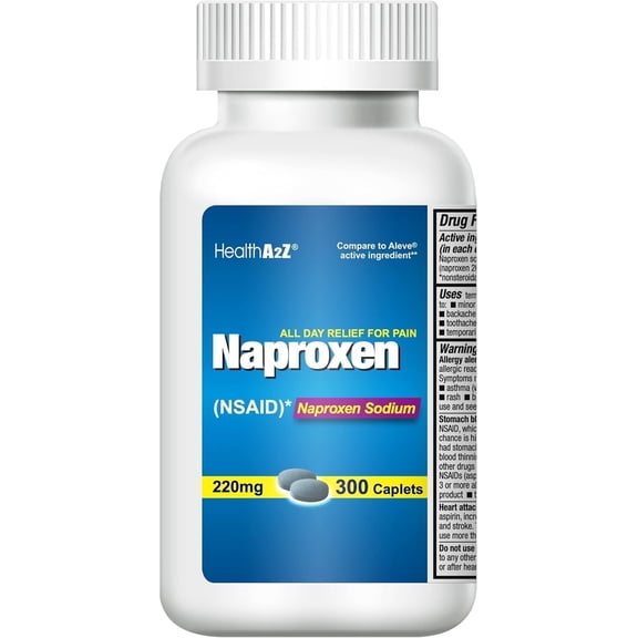 HealthA2Z Naproxen Sodium 220mg(NSAID) | 300 Caplets | Fast Pain Relief/Fever Reducer