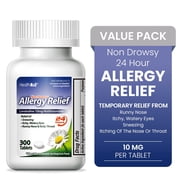 HealthA2Z Allergy Medicine Loratadine, 24 Hour Non-Drowsy Allergy Pill and Sinus Relief, 10 mg, 300 Tablets