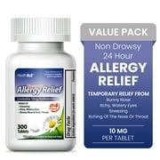 HealthA2Z® Allergy Relief | 300 Tablets | Loratadine 10mg | Antihistamine | Non-Drowsy | Relief from Itchy Throat, Sneezing, Runny Noses | 24-Hours Allergy Medicine