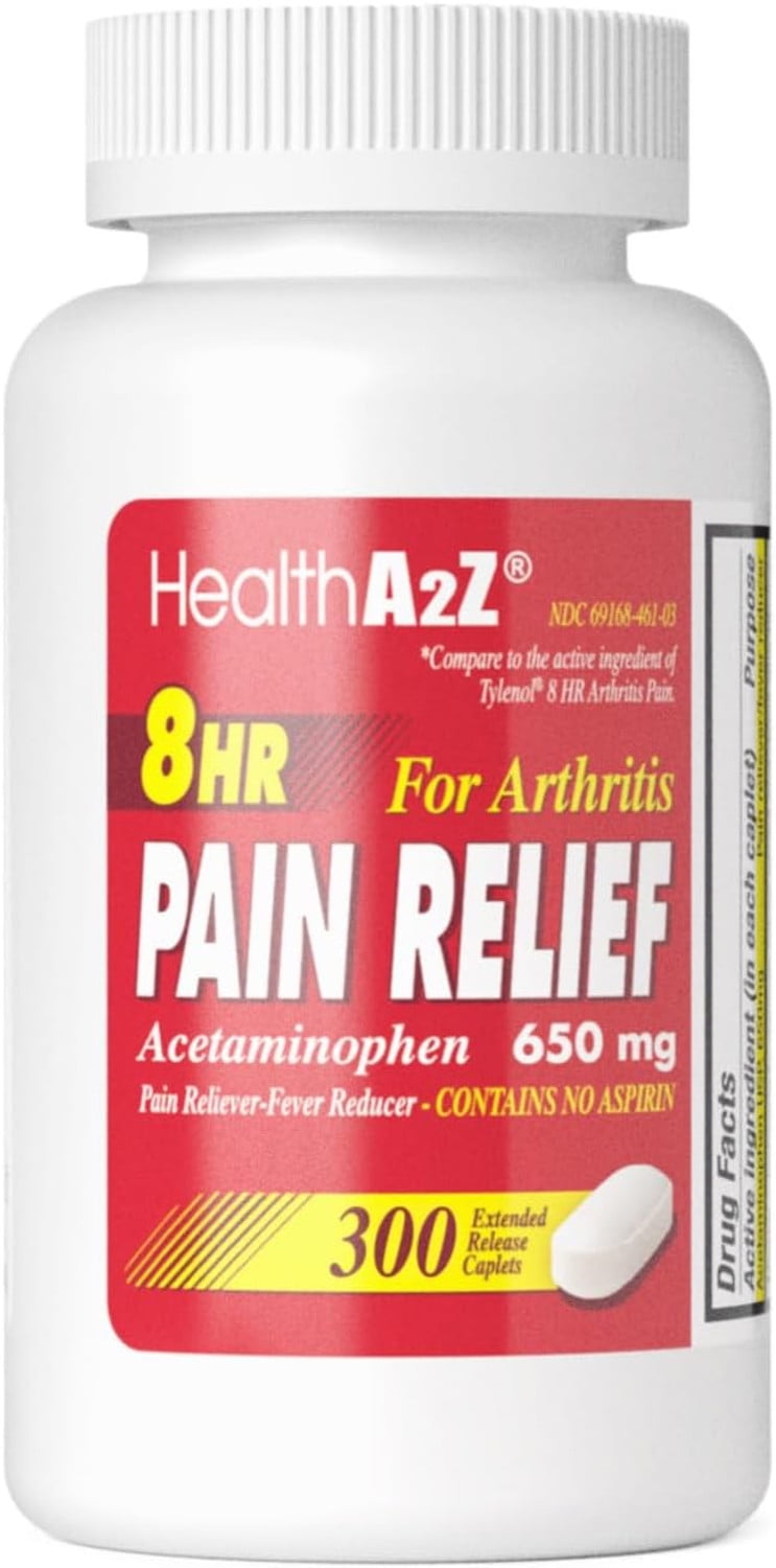 HealthA2Z Pain Relief Extended Release | Acetaminophen 650mg | 8 Hours | Arthiritis Pain | Pain Reliever - Fever Reducer | Contains no Aspirin (300 Count)