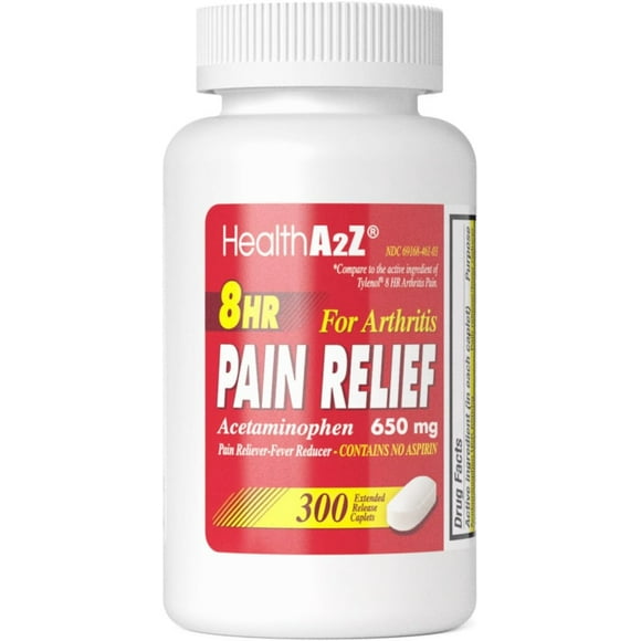 HealthA2Z® Pain Relief Extended Release | Acetaminophen 650mg | 8 Hours | Arthiritis Pain | Pain Reliever - Fever Reducer | Contains no Aspirin (300 Count)