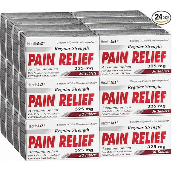 HealthA2Z® Regular Strength Pain Relief | Acetaminophen 325mg | Pain Reliever & Fever Reducer | 24 Packs of 30 Tablets Each (720 Tablets Total) | Value Pack | Contains No Aspirin