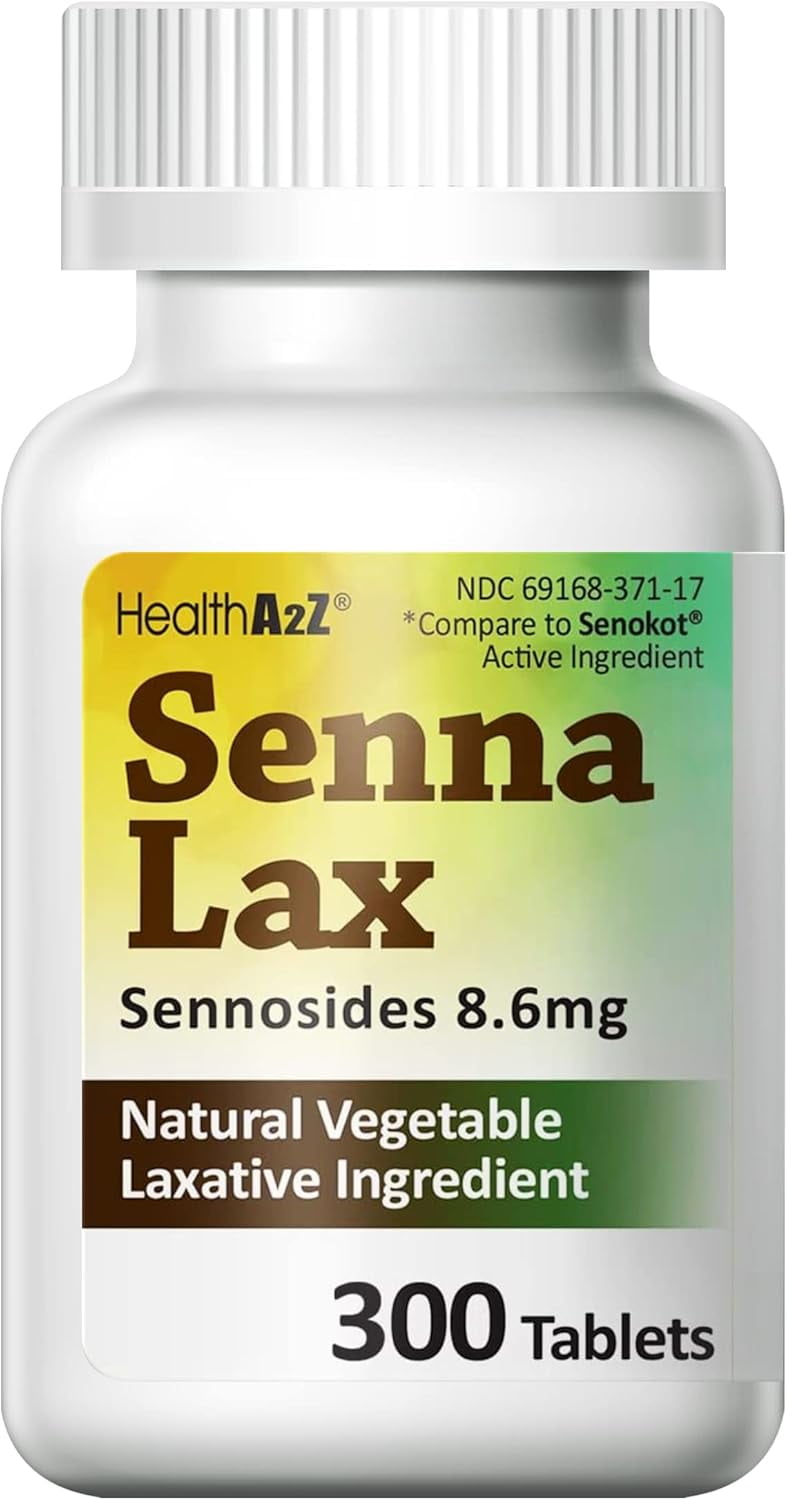 HealthA2Z Senna Laxative | 300 Count | Sennosides 8.6mg | Natural Vegetable | Laxative Ingredients | Overnight Relief | Bowel Movement | Relief from Constipation