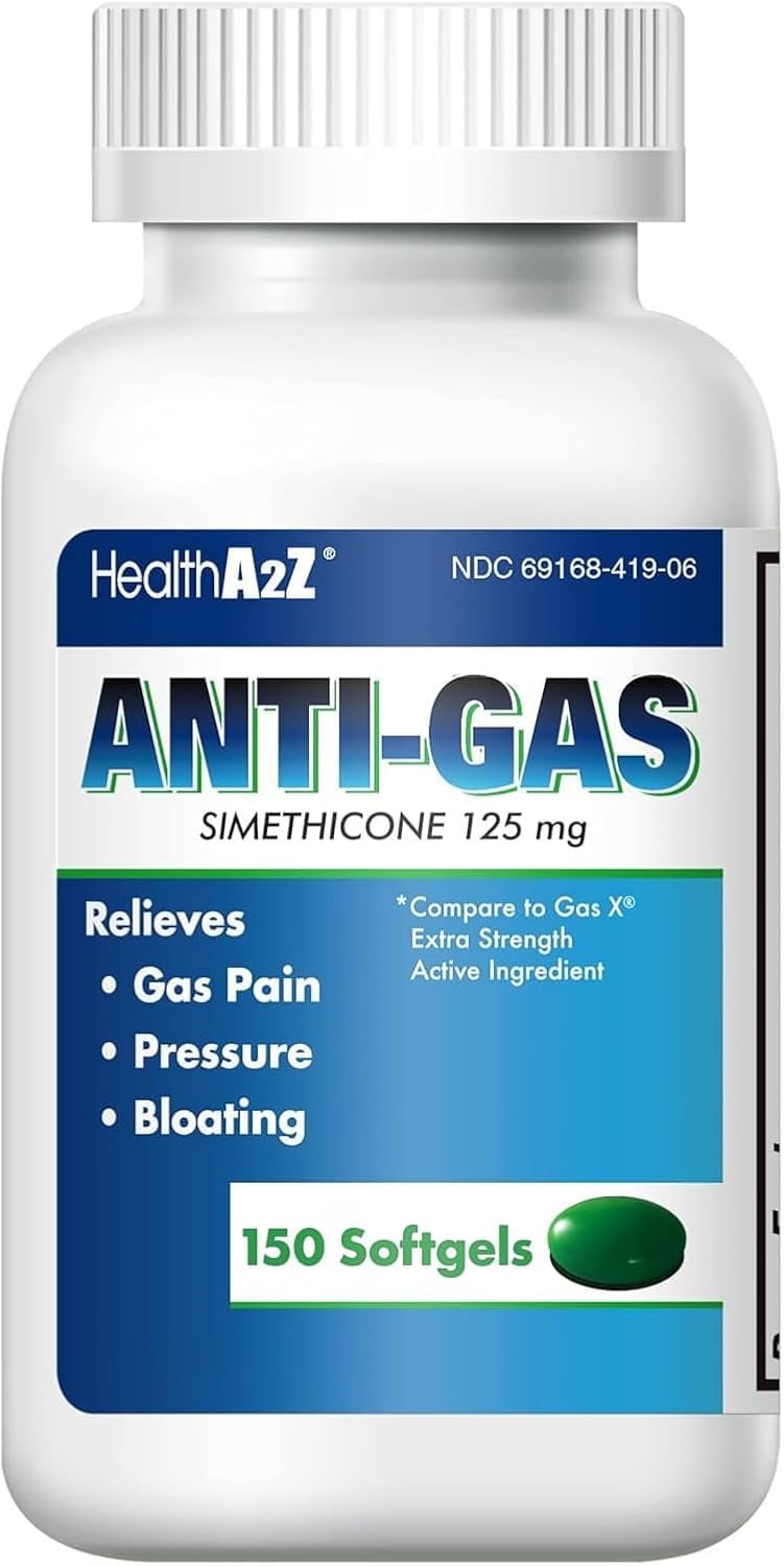 HealthA2Z Simethicone 125mg | 150 Softgels | Extra Strength Gas Relief | Fast Relieves Gas Pain, Pressure & Bloating