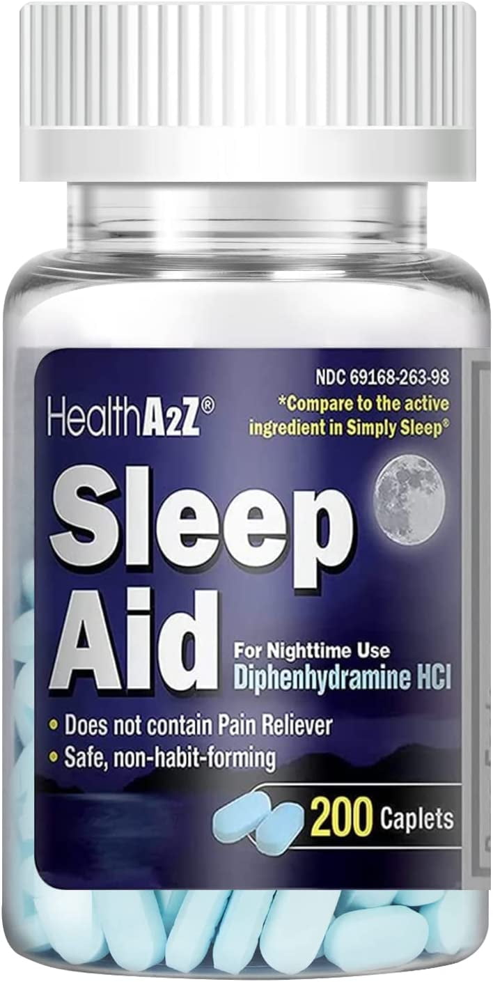HealthA2Z Sleep Aid 200 Caplets Diphenhydramine HCl 25mg Regular