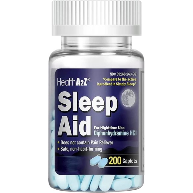 HealthA2Z Sleep Aid 200 Caplets Diphenhydramine HCl 25mg Regular