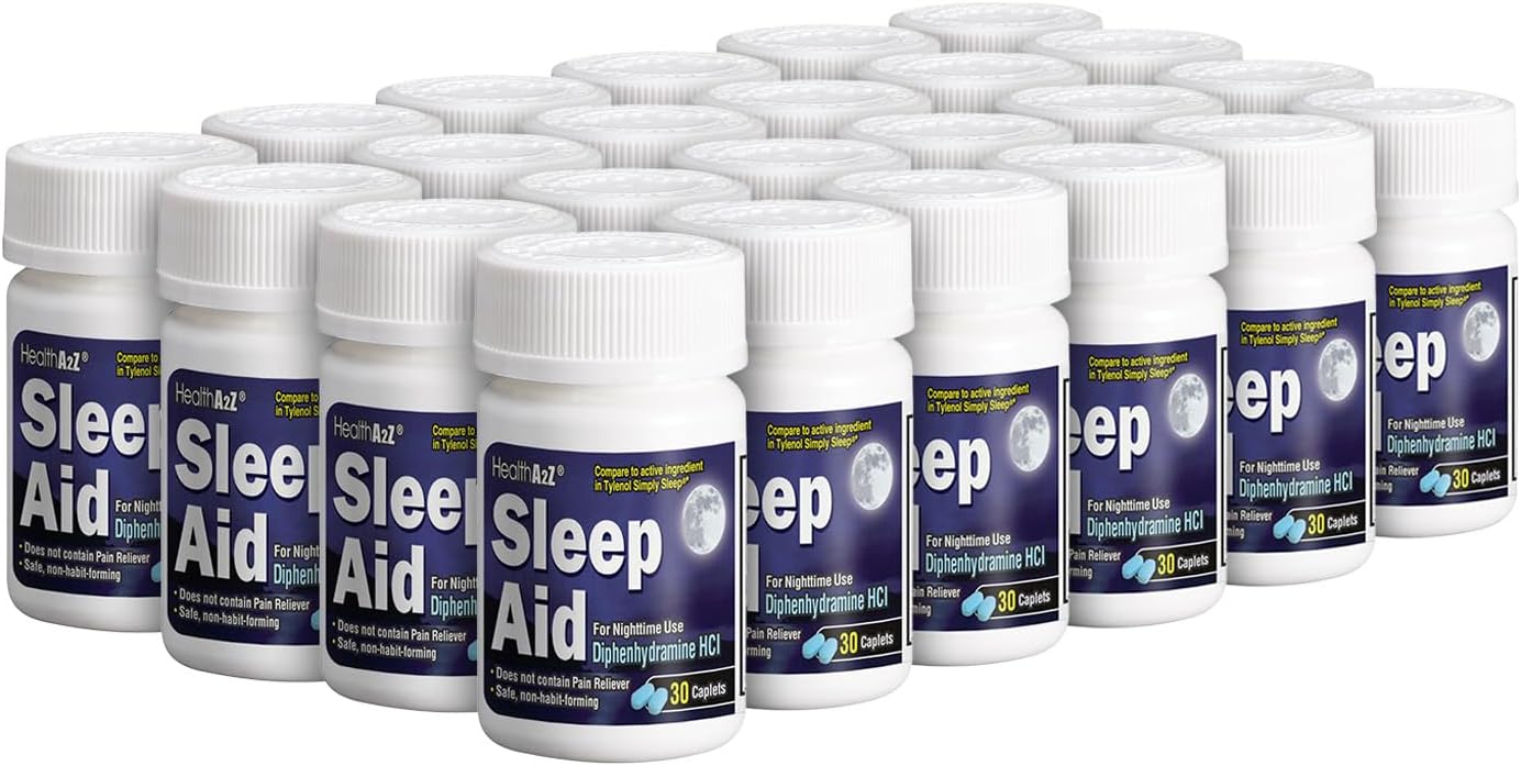HealthA2Z® Sleep Aid | Diphenhydramine HCl 25mg | 24 Pack of 30 Caplets Each | Regular Strength Sleeping Pills | Value Pack | 720 Caplets Total