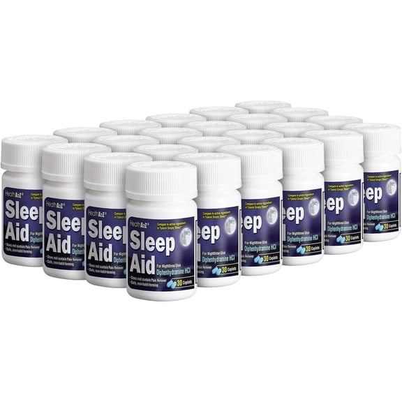 HealthA2Z® Sleep Aid | Diphenhydramine HCl 25mg | 24 Pack of 30 Caplets Each | Regular Strength Sleeping Pills | Value Pack | 720 Caplets Total