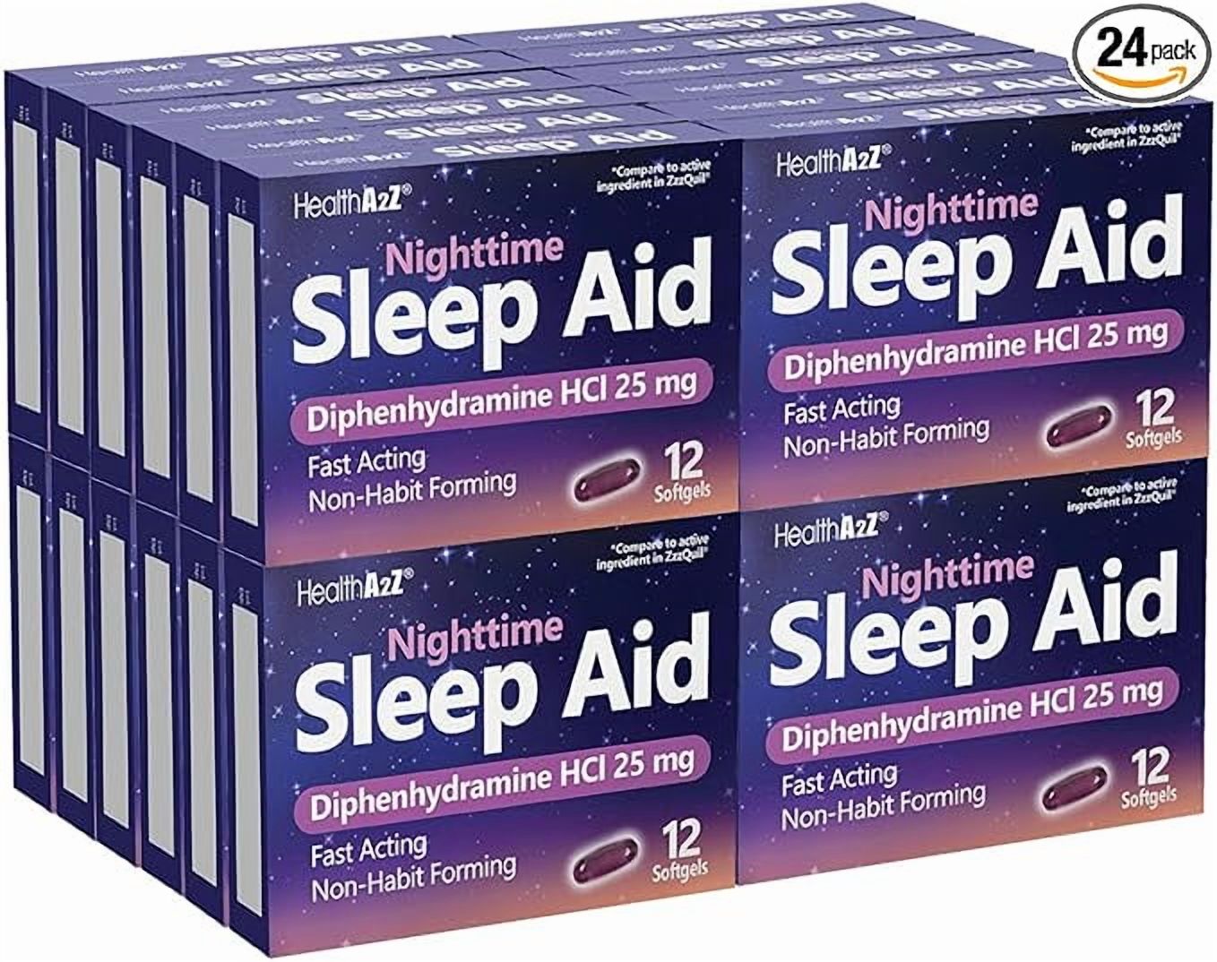 HealthA2Z® Sleep Aid | Diphenhydramine HCl 25mg | Nighttime Sleep Softgels | 12 Counts (Pack of 24) | 2288 Softgels Total | Value Pack