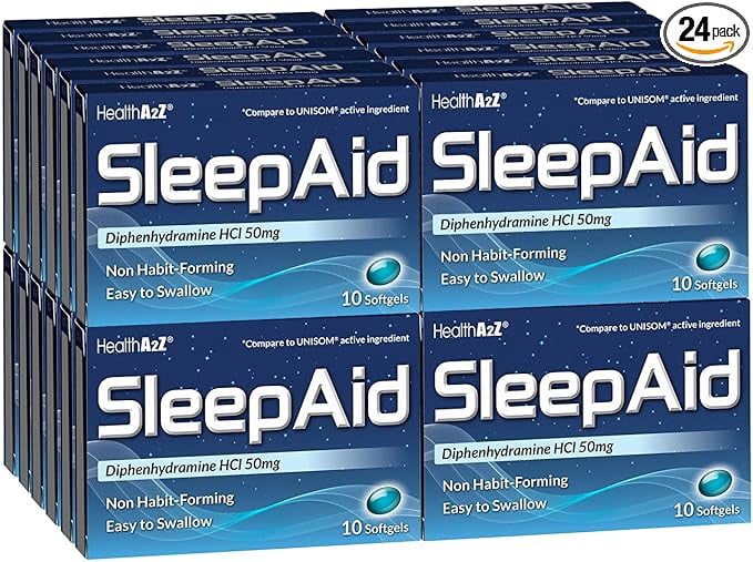 HealthA2Z® Sleep Aid | Diphenhydramine HCl 50mg | Nighttime Sleep Softgels | 10 Counts (Pack of 24) | 240 Softgels Total | Value Pack