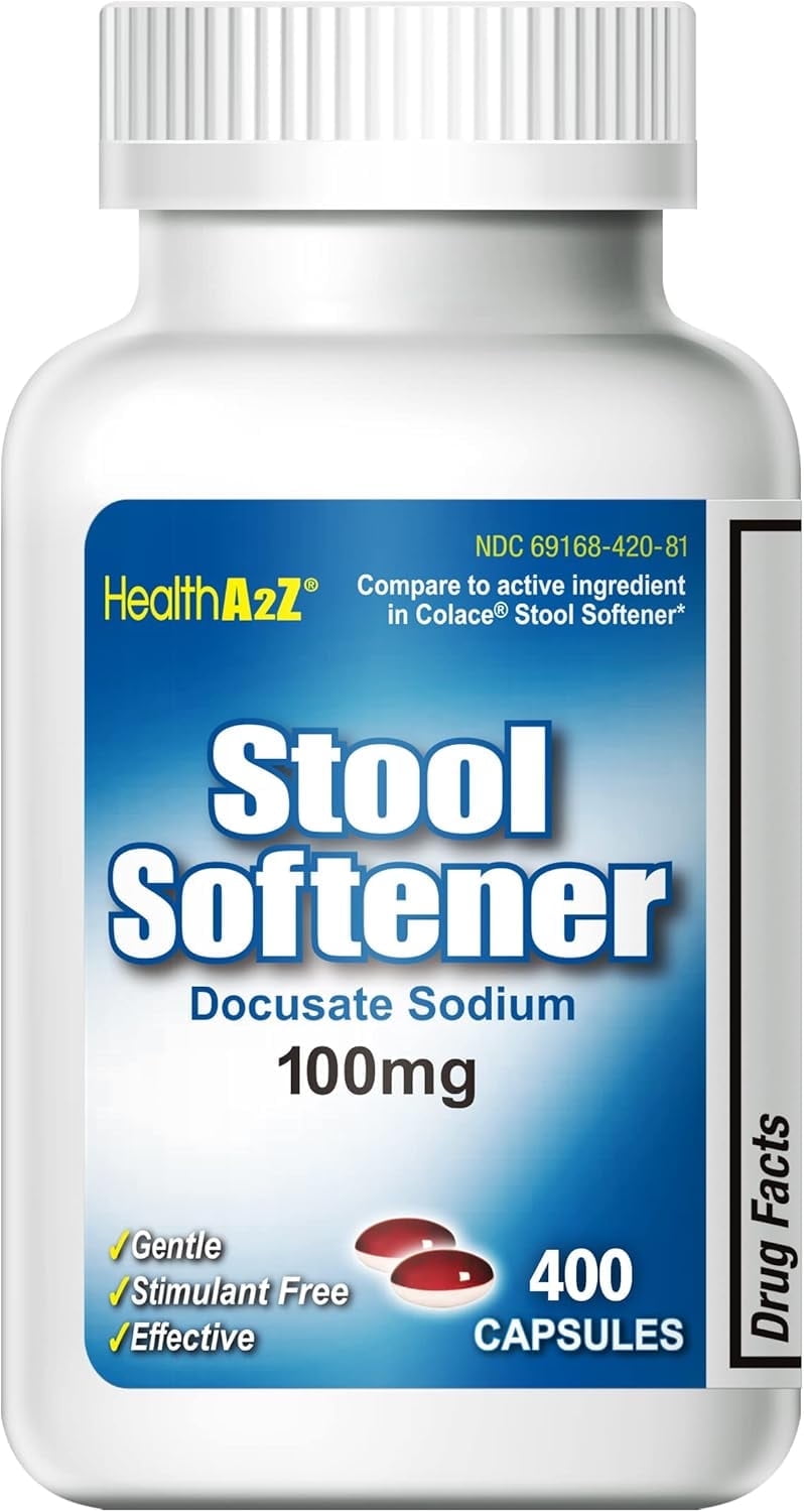 HealthA2Z Stool Softener | Docusate Sodium 100mg | 400 Capsules | Gentle Constipation Relief