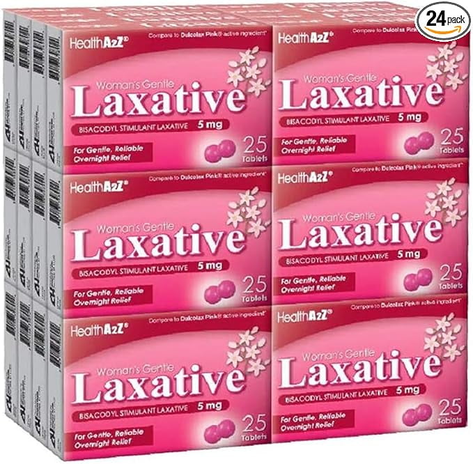 HealthA2Z Womans Gentle Laxative | Bisacodyl 5mg Stimulant Laxative | Gentle, Reliable Constipation Relief | Overnight Support | 24 Packs of 25 Tablets (600 Tablets Total) | Value Pack
