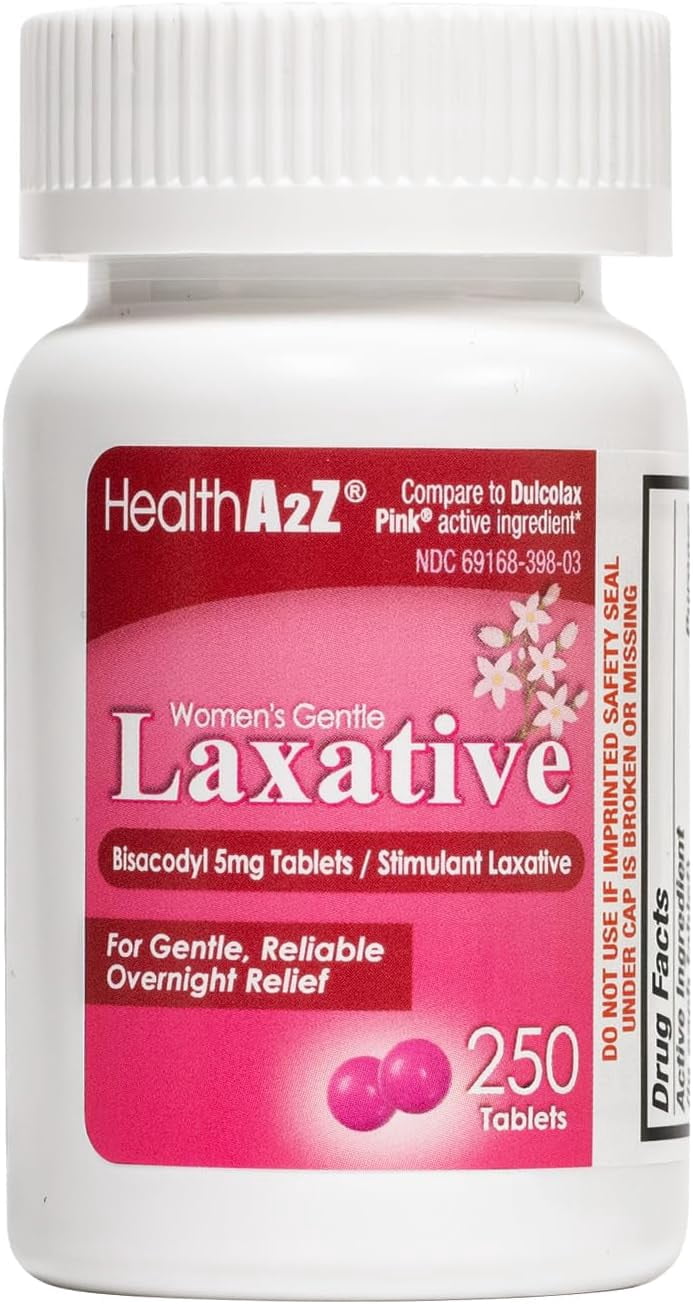 HealthA2Z Women's Gentle Laxative, Bisacodyl Stimulant Laxative for Constipation Relief, 250 Tablets