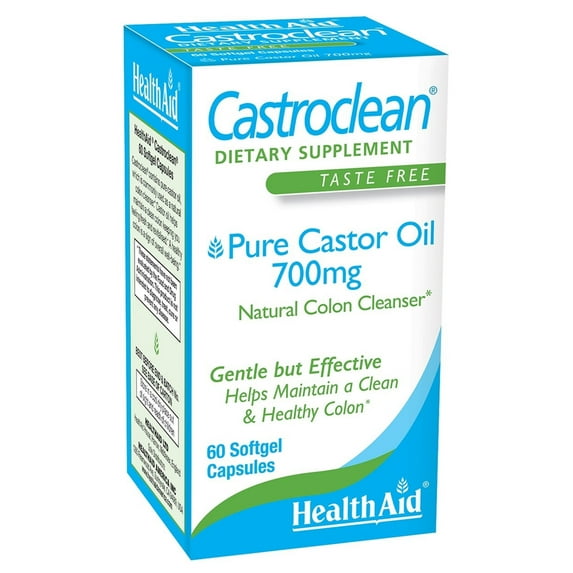 HealthAid Castroclean, Pure Castor Oil 700 mg, Natural Colon Cleanser, 60 Softgel Capsules