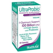 HealthAid UltraProbio, 100 Billion , Optimum Support 100 Billion with Prebiotic, Acid & Bile Resistant, Dairy & Gluten Free, Non-GMO, 30 Vegan Capsules