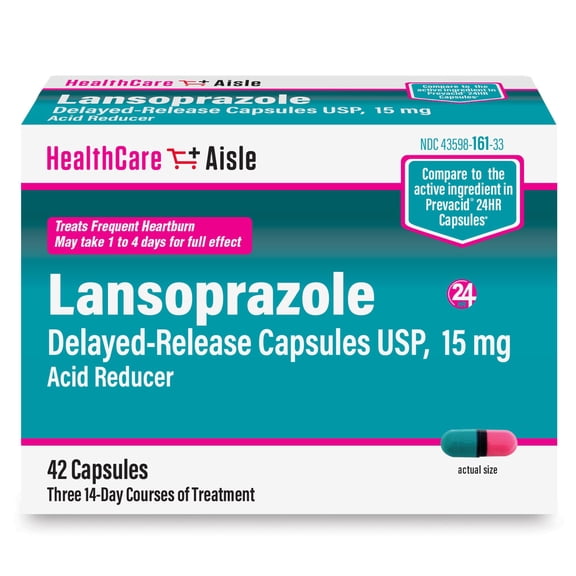 HealthCareAisle Lansoprazole 15 mg - 42 Delayed-Release Capsules - Acid Reducer,