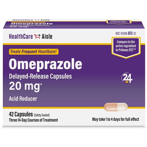 HealthCareAisle Omeprazole Delayed-Release Capsules | Treats Frequent Heartburn | 20 mg | 42 Count