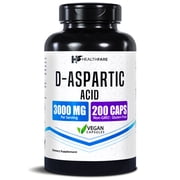 HealthFare DAA D-Aspartic Acid Supplement for Men & Women | 3000mg High Potency Amino Acid | 200 Capsules | Non-GMO, Gluten-Free, Vegan Supplement | Made in USA