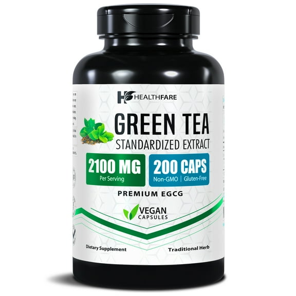 HealthFare Green Tea Extract Pills 2100mg | Supplement Standardized with EGCG & Polyphenols | 200 Vegan Capsules | Extra Strength Antioxidant Support | Non-GMO, Gluten-Free | Made in USA