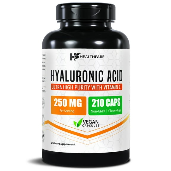 HealthFare Hyaluronic Acid 250mg | 210 Veg Capsules | With Vitamin C | High Potency Formula | Non-GMO, Gluten-Free | Made in the USA