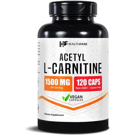 Healthfare Acetyl L-Carnitine 1500mg (ALCAR) | 120 High Potency Vegetarian Capsules | L-Carnitine Supplement for Energy & Wellness Support | Non-GMO, Gluten-Free, Made in USA