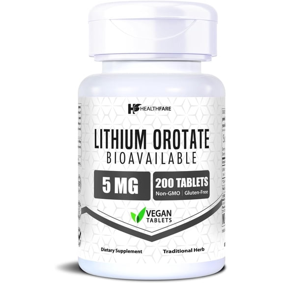 HealthFare Lithium Orotate | 200 Tablets | Trace Mineral Supplement | Vegetarian, Non-GMO, Gluten-Free | Made in the USA