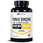 HealthFare Panax Ginseng & Ginkgo Biloba Supplement | 150 Vegan Capsules | Non-GMO, Gluten-Free | Made in USA