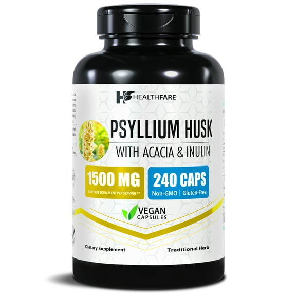 HealthFare Psyllium Husk Fiber 1500mg | 240 Vegan Capsules | Extra Strength Fiber Supplement | Supports Digestive Health | Non-GMO, Gluten-Free | Made in USA