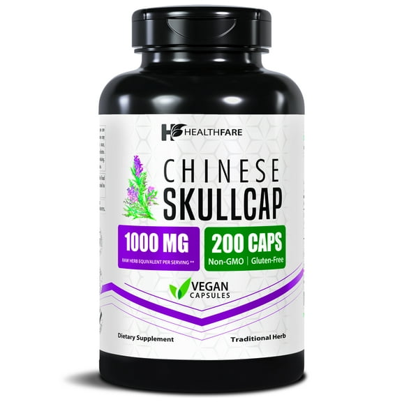 HealthFare Skullcap Extract 1000mg | 200 Vegan Capsules | Extra Strength Formula | Non-GMO, Gluten-Free | Made in the USA