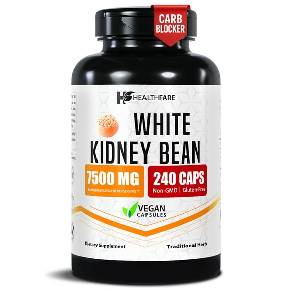 HealthFare White Kidney Bean Extract 7500mg | 240 Vegan Capsules | Extra Strength Concentrated Formula | Herbal Supplement for Carb & Digestion Support | Non-GMO, Gluten-Free | Made in USA