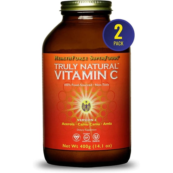 HealthForce SuperFoods Truly Natural Vitamin C - Immune Support Supplement with Camu Camu Berry - Vitamin C Supplement for Immune Health - Vegan, Non-GMO - 400 Grams, 67 Servings (Pack of 2)