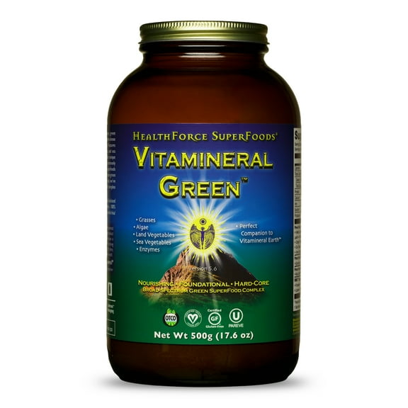 HealthForce SuperFoods Vitamineral Green - Mineral Supplement for Immune & Thyroid Support - Green Powder Supplement with Ingredients from the Land - Gluten-Free & Vegan - 500 Grams