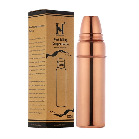 HealthGoodsIn - Pure Copper Bottle with Cup Thermous Style - 900 ml Capacity