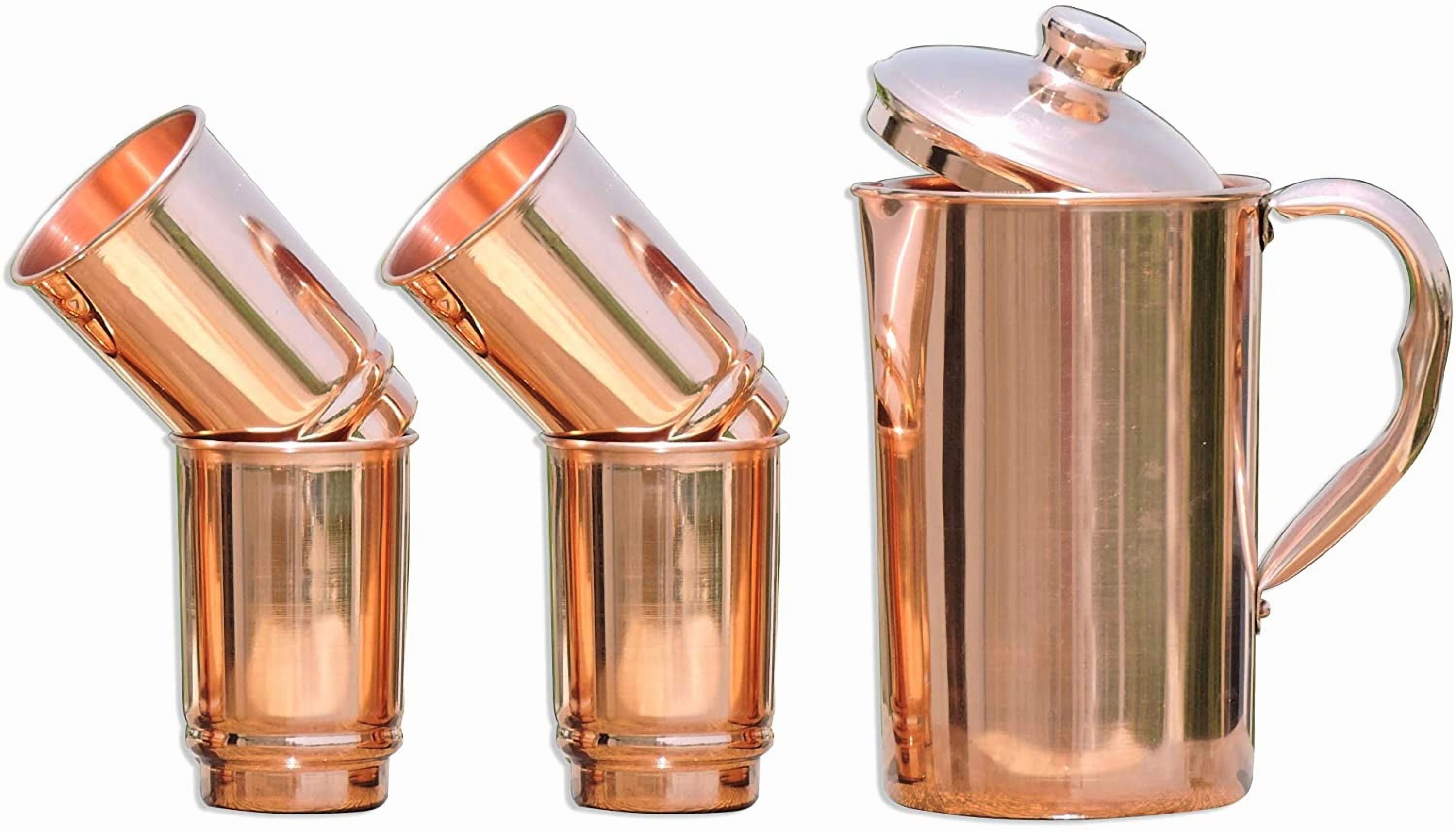 HealthGoodsIn - Pure Copper Pitcher with 4 Copper Tumblers | Copper Pitcher and Tumbler Set for Ayurveda Health Benefits