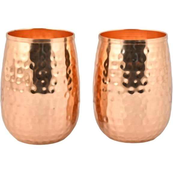 HealthGoodsIn - Pure Copper Tumblers Set of 2 - Hammered Barrel Design, 250ml for Ayurveda