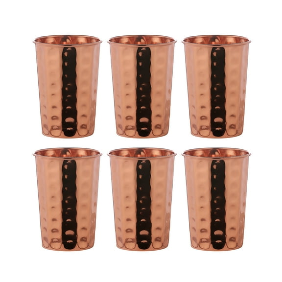HealthGoodsIn - Set of 6 Hammered Pure Copper Tumblers For ayurveda Health Benefits - 350 Ml (11.8 US Fl Oz) Capacity
