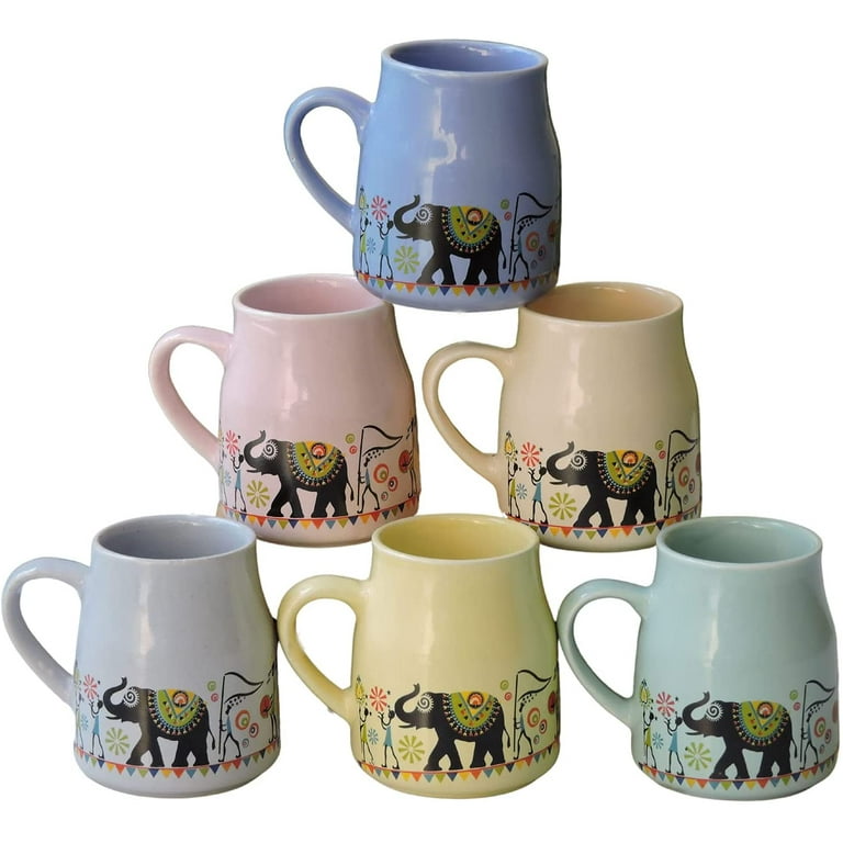 HealthGoodsIn- Set of 6 Multicolor Ceramic Wide Base Tea, Coffee, Milk Cup  Set | Capacity 170 ML (5.7 US Fluid Oz)
