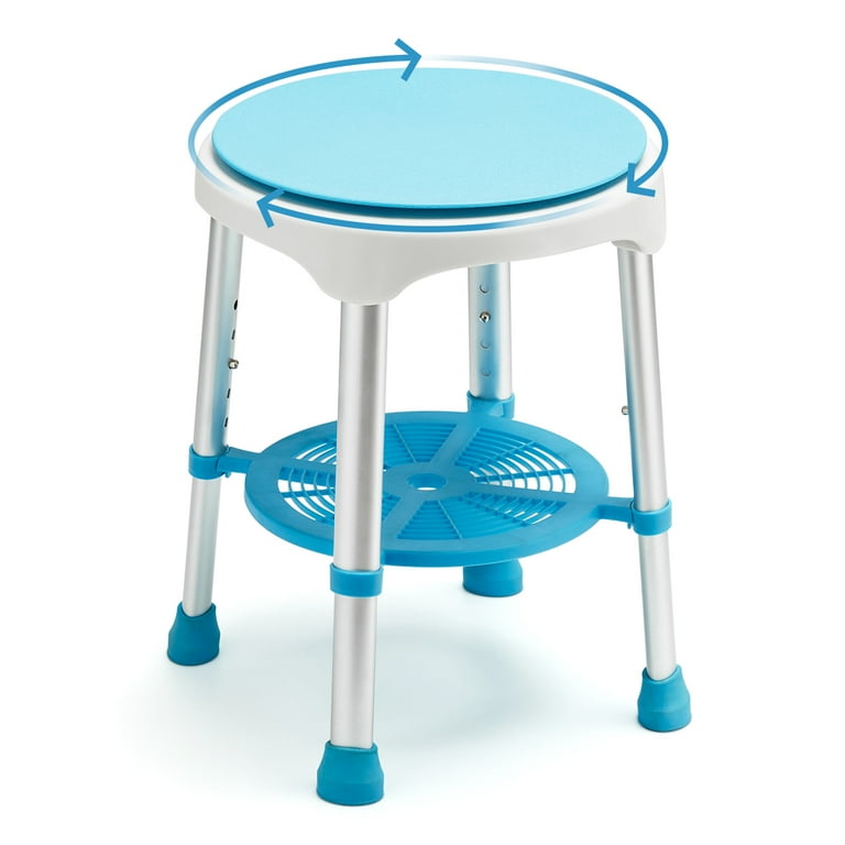 HealthLine 360 Degree Rotating Shower Chair 350lbs Adjustable Swivel Stools with Storage Tray