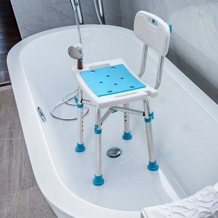 HealthLine Aluminum Massage Products Heavy Duty Shower Chair with Back 500lb Tool-Free Bath Seat