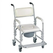 HealthLine Bedside Commode, Aluminum Shower Chair with Padded Seat, Armrests and Legrest, Rolling Commode with Wheels and Bucket Splash Guard